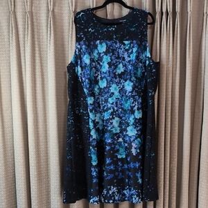 Women's Size 24 Roz & Ali Black Blue Lace Floral Fit Flare Midi Dress